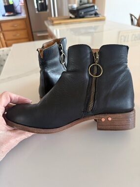 beek Black Leather Ankle Booties with Ring Zip